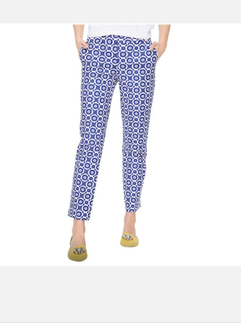 Boden Richmond Geometric Blue And White Floral Geometric Chinos